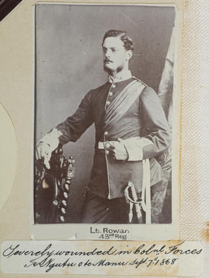 "Lt. Rowan, 43rd Reg. Severely wounded in Colnl Forces Te Ngutu o te Manu Sept. 7th 1868."
